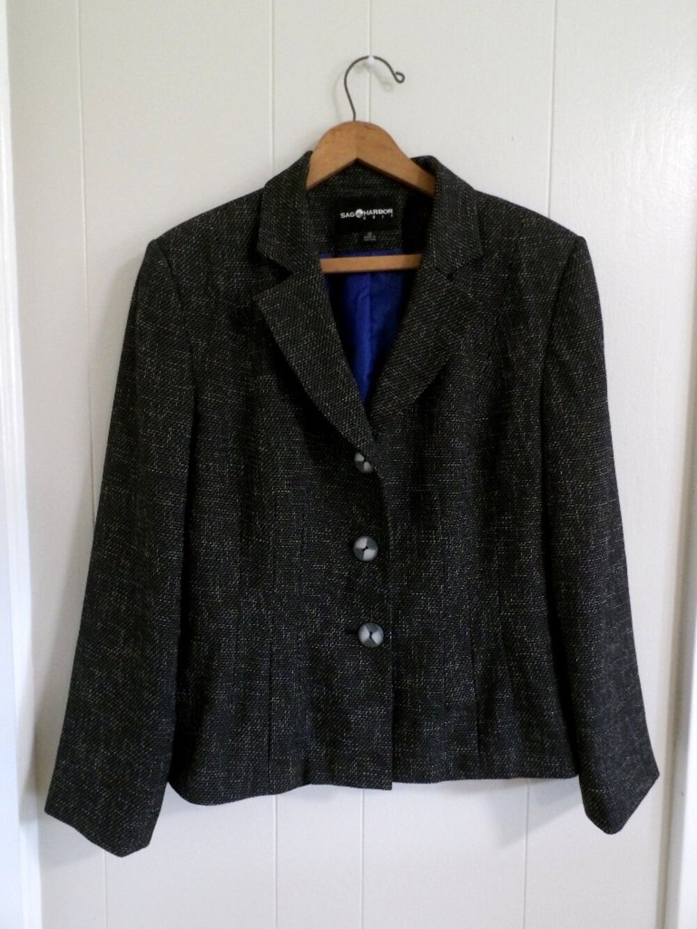 Vintage Sag Harbor Women's Charcoal Tweed Blazer Jacket | Button Up | Size 16